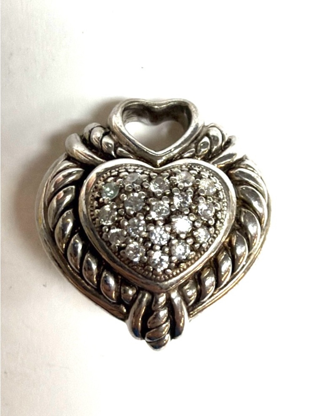Judith Ripka Sterling Silver Heart Enhancer Pendant NO BAIL READ